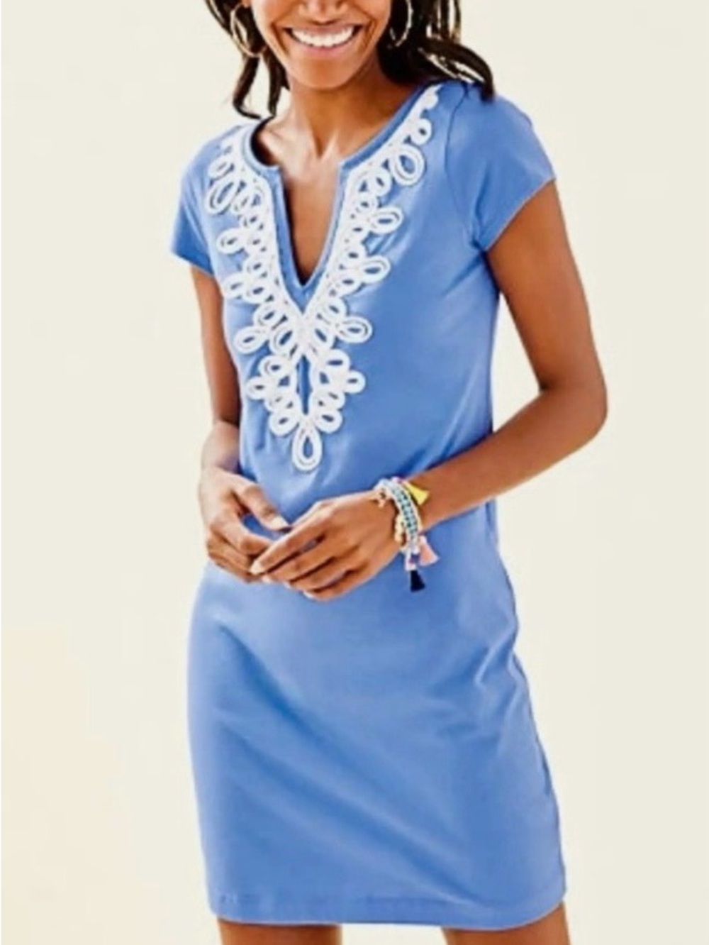 LILLY PULITZER Brewster Preppy Blue Haven Scroll V-Neck Shift Dress M  "AS IS"